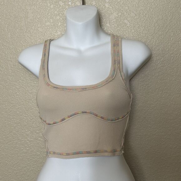 urban outfitters top Out From Under Cropped Tank Top Rainbow Seams Small Tan - Picture 1 of 4
